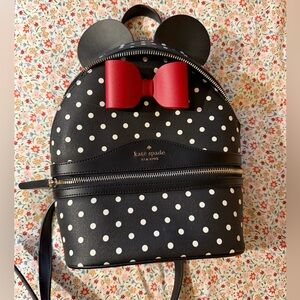 Kate Spade Black and White Polka Dot Disney Backpack with Red Bow